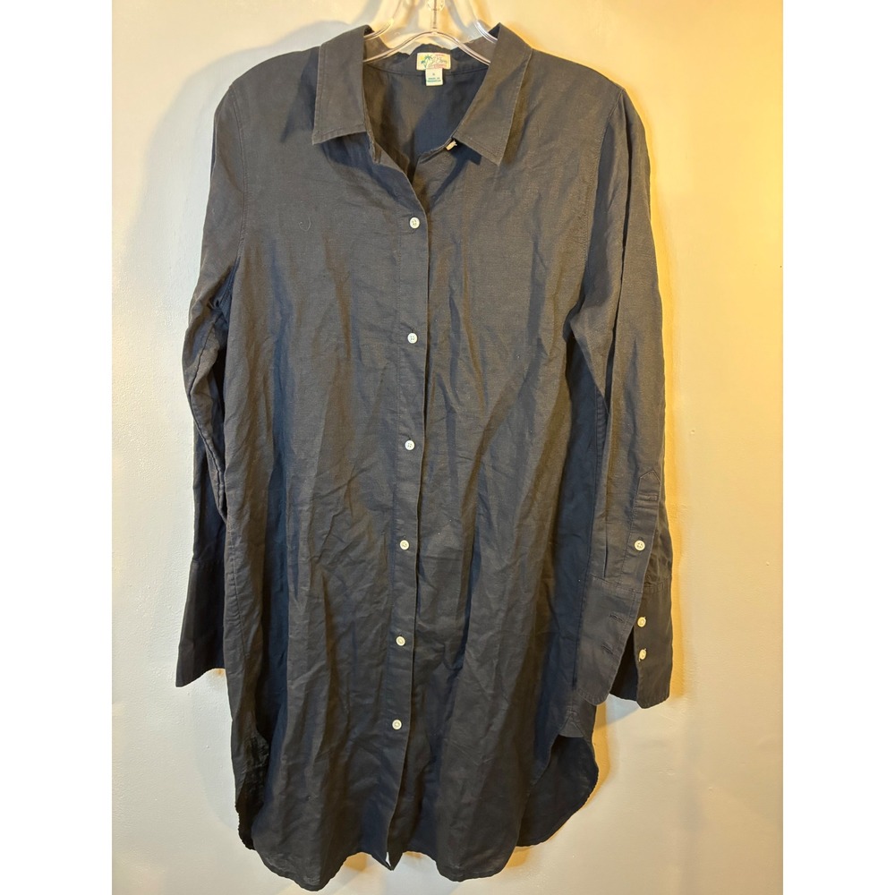 J. Crew Black Linen Cotton Button Front Shirt Dress S Beachwear‎